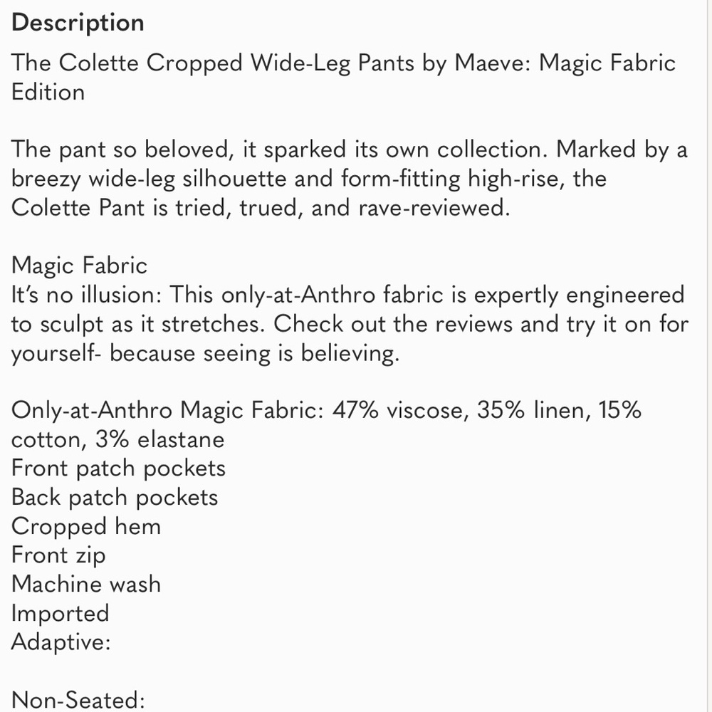 The Colette Cropped Wide-Leg Pant by Maeve Sz 28 - Picture 3 of 8